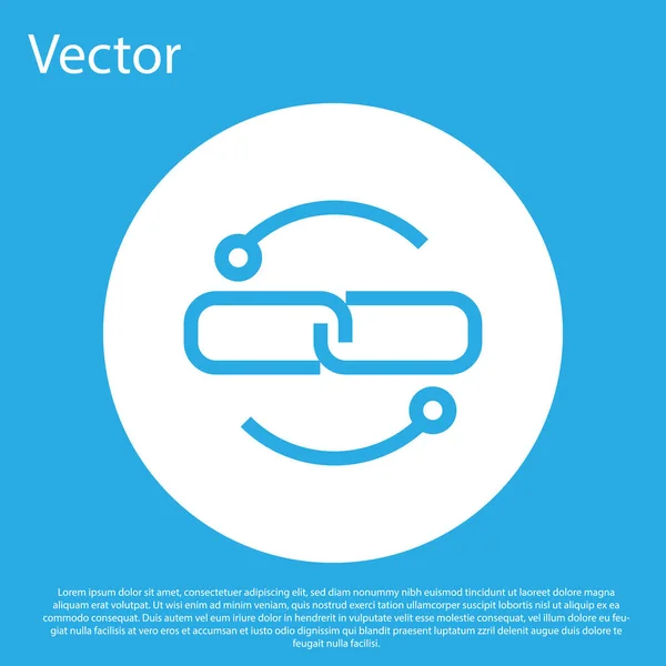 Ícone de linha de ligação Cadeia azul isolado no fundo azul. Ligação única. Botão de círculo branco. Ilustração vetorial — Vetor de Stock