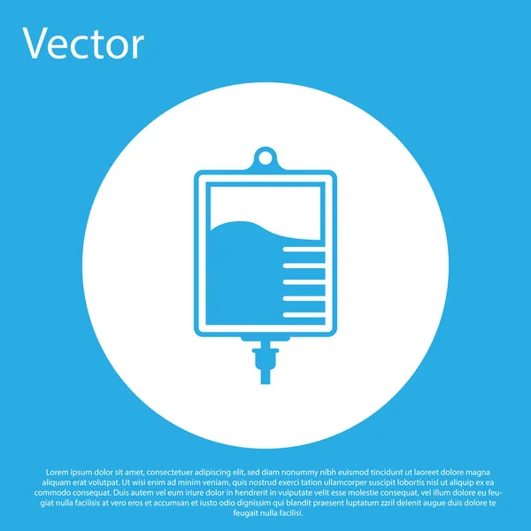 Blaues Iv Bag Symbol isoliert auf blauem Hintergrund. Blutbeutel-Symbol. Blutspendekonzept. das Konzept der Behandlung und Therapie, Chemotherapie. weißer Kreis-Knopf. flache Bauweise. Vektorillustration — Stockvektor