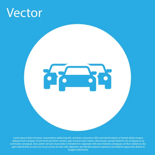 Icono de Blue Cars aislado sobre fondo azul. Botón círculo blanco. Diseño plano. Ilustración vectorial — Vector de stock