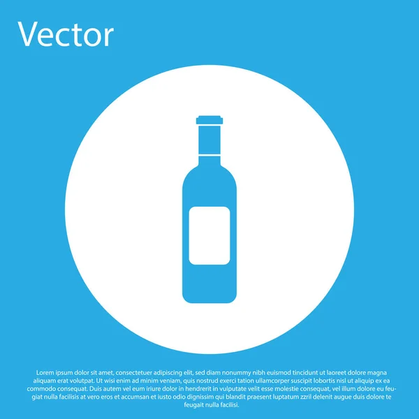 Голубая иконка вина на синем фоне. Кнопка белого круга. Плоский дизайн. Векторная миграция — стоковый вектор