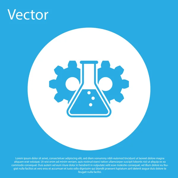 Blue Bioengineering icon isolated on blue background. Element of genetics and bioengineering icon. Biology, molecule, chemical icon. White circle button. Flat design. Vector Illustration — Stock Vector