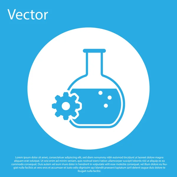 Blaues Bioengineering-Symbol isoliert auf blauem Hintergrund. Element der Genetik und Bioengineering-Ikone. Biologie, Molekül, chemisches Symbol. weißer Kreis-Knopf. flache Bauweise. Vektorillustration — Stockvektor