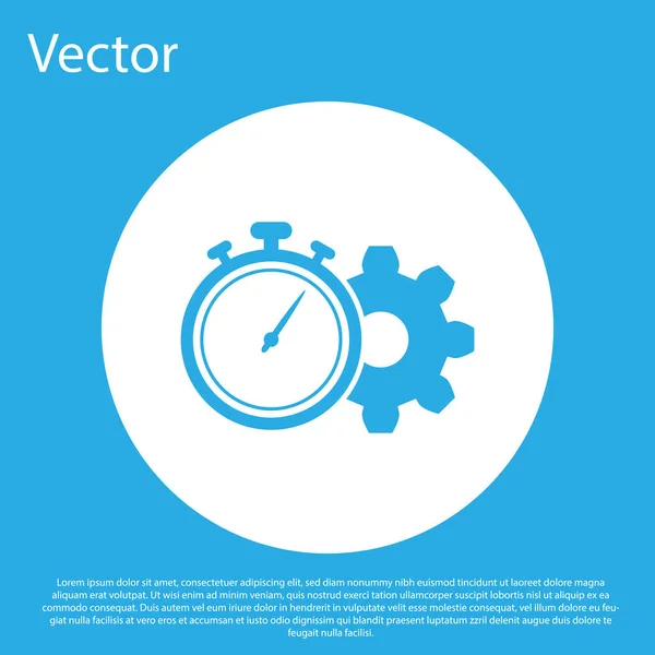 Blaues Zeitmanagement-Symbol auf blauem Hintergrund. Uhr und Schaltzeichen. Produktivitätssymbol. weißer Kreis-Knopf. Vektorillustration — Stockvektor