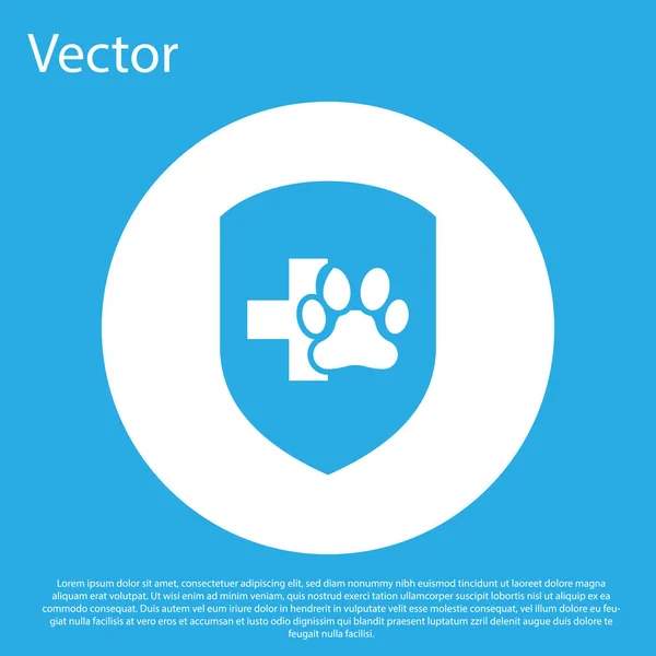 Icono del seguro médico Blue Animal aislado sobre fondo azul. Icono de protección para mascotas. Huella de pata de perro o gato. Botón círculo blanco. Ilustración vectorial — Vector de stock