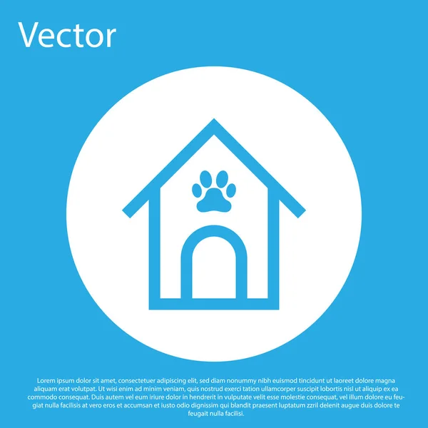 Perro azul de la casa y la pata icono de la mascota de impresión aislado sobre fondo azul. Una perrera. Botón círculo blanco. Ilustración vectorial — Vector de stock