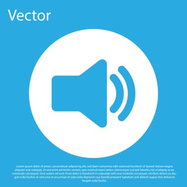Blue Speaker ses simgesi - ses ses sembolü, medya müzik simgesi mavi arka plan üzerinde izole. Beyaz daire düğmesi. Düz tasarım. Vektör İllüstrasyonu