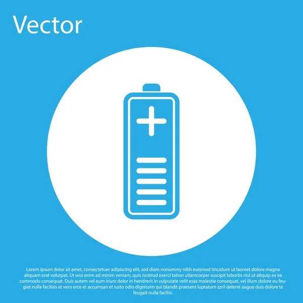 Blaues Symbol für den Ladestand der Batterie auf blauem Hintergrund. weißer Kreis-Knopf. Vektorillustration — Stockvektor