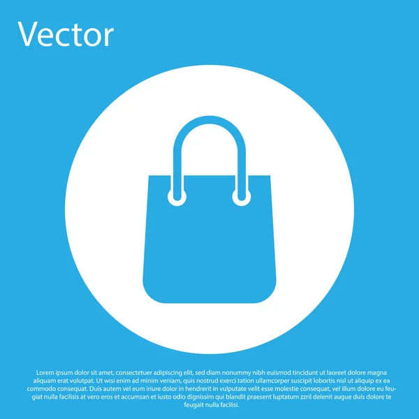 Blaue Einkaufstasche Symbol isoliert auf blauem Hintergrund. Paketschild. weißer Kreis-Knopf. Vektorillustration — Stockvektor