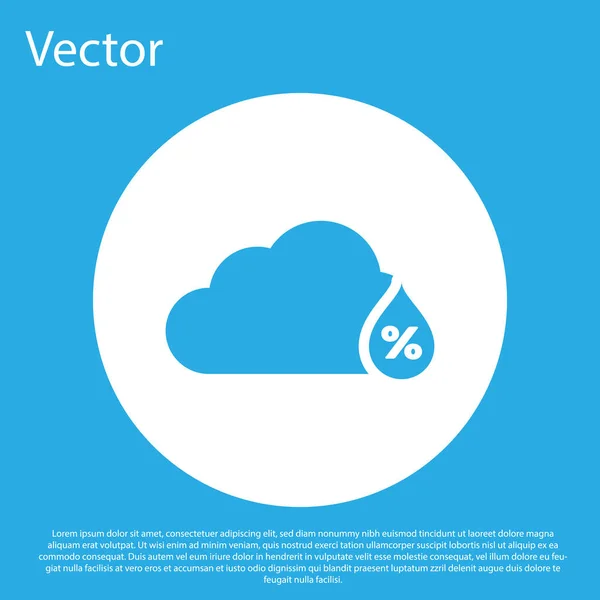 Blaues Feuchtigkeitssymbol isoliert auf blauem Hintergrund. Wetter und Meteorologie, Wolke, Thermometer-Symbol. weißer Kreis-Knopf. Vektorillustration — Stockvektor