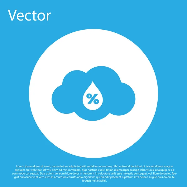 Icona umidità blu isolata su sfondo blu. Meteo e meteorologia, nube, simbolo del termometro. Pulsante cerchio bianco. Illustrazione vettoriale — Vettoriale Stock