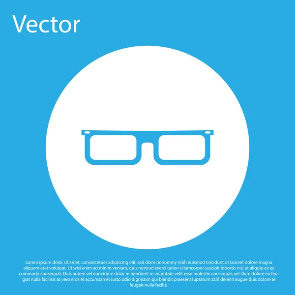 Ícone de óculos azuis isolado no fundo azul. Símbolo de quadro de óculos. Botão de círculo branco. Ilustração vetorial — Vetor de Stock