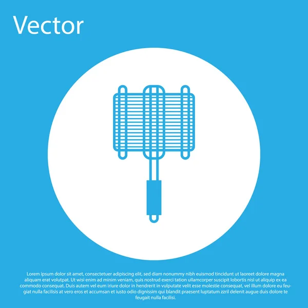 Синий барбекю стальной сетки значок изолирован на синем фоне. Вид сверху гриля для барбекю. Стеллаж для барбекю. Корзина для гриля. Кнопка белого круга. Векторная миграция — стоковый вектор