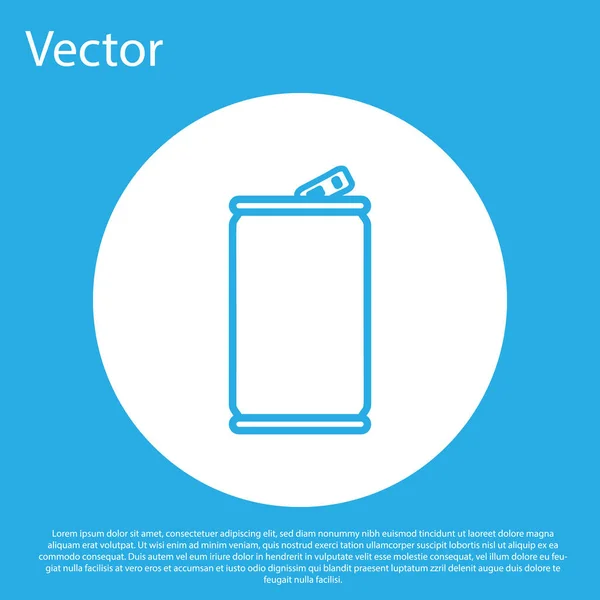 Ícone de lata de alumínio azul isolado no fundo azul. Botão de círculo branco. Ilustração vetorial — Vetor de Stock