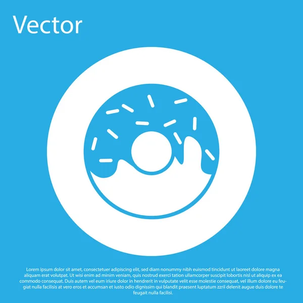 Donut azul com ícone de esmalte doce isolado no fundo azul. Botão de círculo branco. Ilustração vetorial — Vetor de Stock