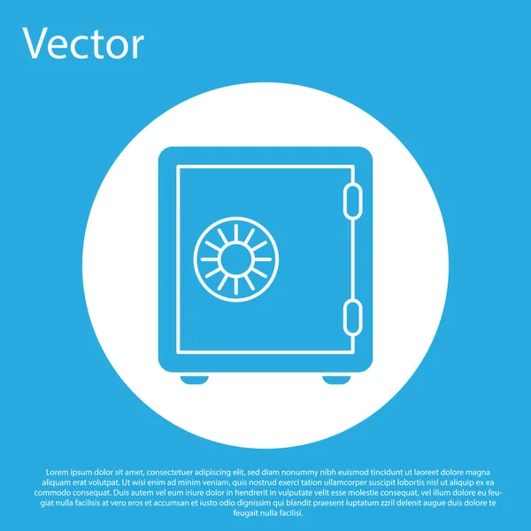 Blaues Safe-Symbol auf blauem Hintergrund. In der Tür befindet sich ein Banktresor mit Zahlenschloss. verlässlicher Datenschutz. weißer Kreis-Knopf. flache Bauweise. Vektorillustration — Stockvektor