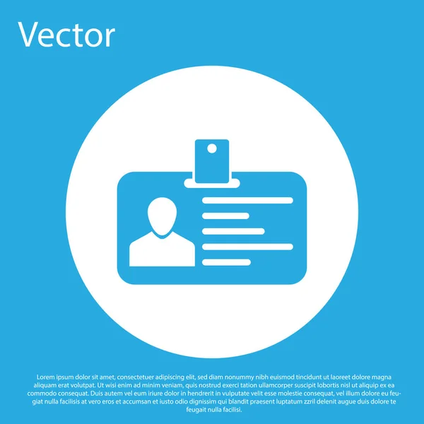 Icono de identificación azul aislado sobre fondo azul. Carnet de identidad. Se puede utilizar para la presentación, la identidad de la empresa, la publicidad y etc. Botón círculo blanco. Ilustración vectorial — Vector de stock