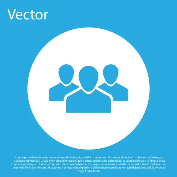 Иконка группы Blue Users выделена на синем фоне. Икона группы людей. Символ бизнес-аватара - иконка профиля пользователя. Кнопка белого круга. Плоский дизайн. Векторная миграция — стоковый вектор