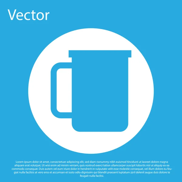 Xícara de café azul ícone plano isolado no fundo azul. Uma chávena. Café quente. Botão de círculo branco. Design plano. Ilustração vetorial — Vetor de Stock
