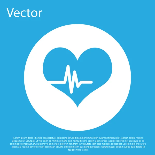 Icône de fréquence cardiaque bleue isolée sur fond bleu. Signe de battement de coeur. Icône pouls cardiaque. Icône de cardiogramme. Bouton rond blanc. Design plat. Illustration vectorielle — Image vectorielle