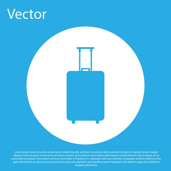 ब्लू ट्रैवल सूटकेस आइकन नीले पृष्ठभूमि पर अलग है। यात्रा सामान चिह्न। यात्रा सामान आइकन। व्हाइट सर्कल बटन। फ्लैट डिजाइन। वेक्टर इलस्ट्रेशन — स्टॉक वेक्टर