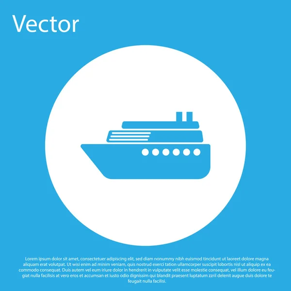 Icono de Barco Azul aislado sobre fondo azul. Botón círculo blanco. Diseño plano. Ilustración vectorial — Vector de stock