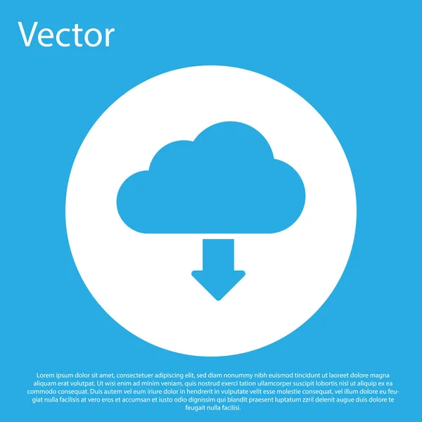 Icono de descarga de Blue Cloud aislado sobre fondo azul. Botón círculo blanco. Diseño plano. Ilustración vectorial — Vector de stock