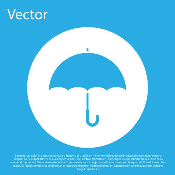 Blaues Regenschirm-Symbol auf blauem Hintergrund. weißer Kreis-Knopf. flache Bauweise. Vektorillustration — Stockvektor