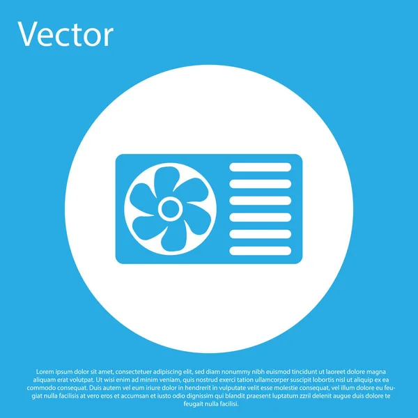 Blaue Klimaanlage mit Frischluft-Symbol auf blauem Hintergrund. Split-System Klimaanlage Zeichen. Kühle und kalte Klimaanlage. weißer Kreis-Knopf. flache Bauweise. Vektorillustration — Stockvektor