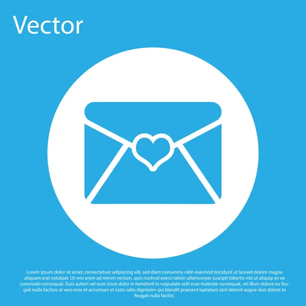 Sobre azul con icono de corazón de San Valentín aislado sobre fondo azul. Carta de amor y romance. Botón círculo blanco. Diseño plano. Ilustración vectorial — Vector de stock