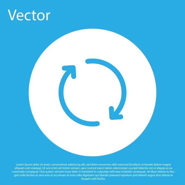 Голубая иконка Refresh выделена на синем фоне. Символ перезагрузки. Стрелки вращения в знаке круга. Кнопка белого круга. Плоский дизайн. Векторная миграция — стоковый вектор