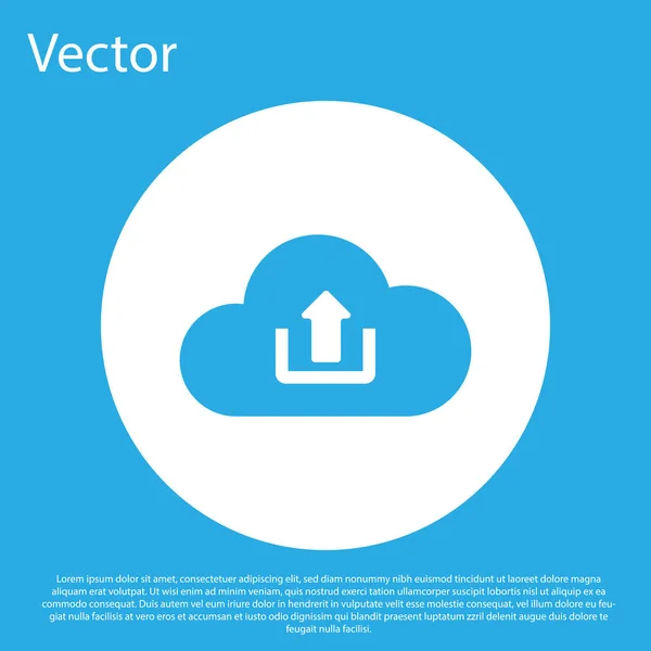 Icono de carga de Blue Cloud aislado sobre fondo azul. Botón círculo blanco. Diseño plano. Ilustración vectorial — Vector de stock