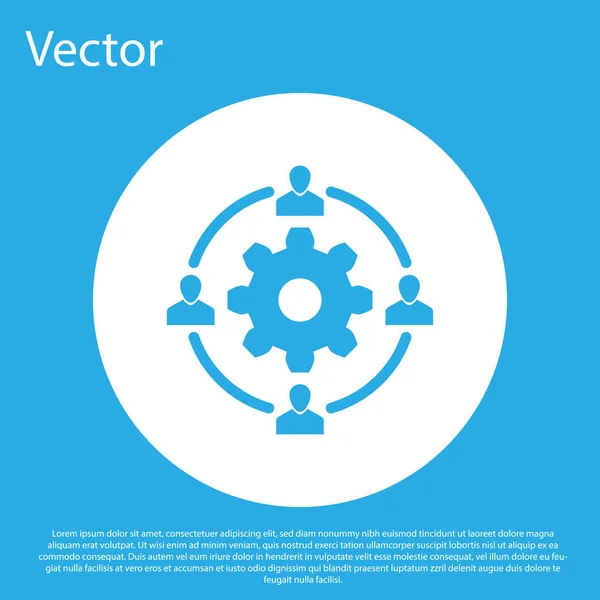 Icona del concetto di outsourcing blu isolata su sfondo blu. Segno di cooperazione. Idea di lavoro di squadra e di investimento. Pulsante cerchio bianco. Design piatto. Illustrazione vettoriale — Vettoriale Stock