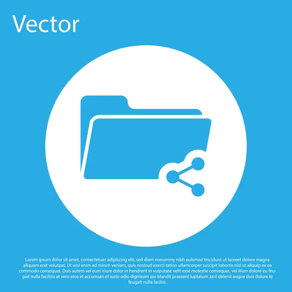 Blue Share folder icon isolated on blue background. Folder sharing. Folder transfer sign. White circle button. Flat design. Vector Illustration — Stock Vector