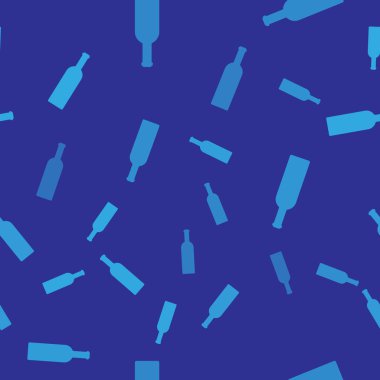 Mavi Şarap simgesi Mavi Şişe mavi arka plan üzerinde izole dikişsiz desen. Vektör İllüstrasyonu