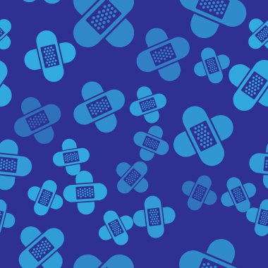 Mavi Çapraz bandaj alçı simgesi mavi arka plan üzerinde dikişsiz desen izole. Tıbbi alçı, yapışkan bandaj, esnek kumaş bandajı. Vektör İllüstrasyonu