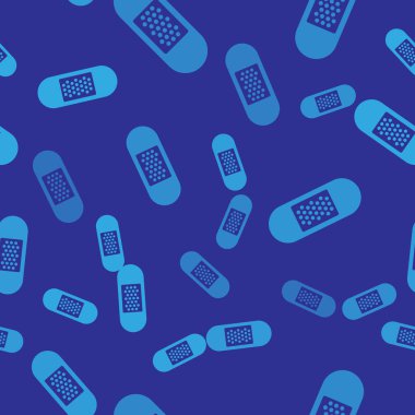 Mavi Bandaj sıva simgesi mavi arka plan üzerinde dikişsiz desen izole. Tıbbi alçı, yapışkan bandaj, esnek kumaş bandajı. Vektör İllüstrasyonu