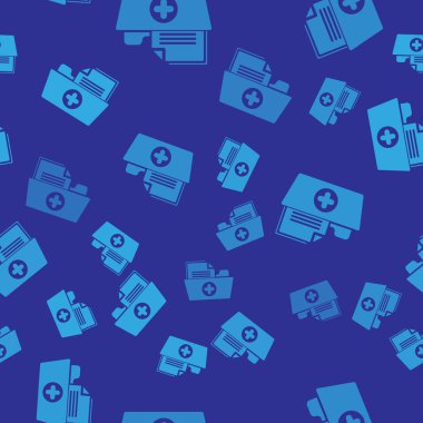 Sağlık simgesi mavi arka plan üzerinde sorunsuz desen izole için Blue Medical sağlık kayıt klasörü. Hasta dosya simgesi. Tıbbi tarih sembolü. Vektör İllüstrasyonu