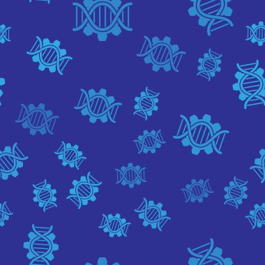 Mavi Genetik mühendislik simgesi mavi arka plan üzerinde dikişsiz desen izole. DNA analizi, genetik testi, klonlama, babalık testi. Vektör İllüstrasyonu