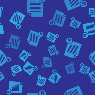 Mavi Belge ve kilit simgesi mavi arkaplanda izole edilmiş kusursuz desen. Dosya biçimi ve asma kilit. Güvenlik, güvenlik, koruma kavramı. Vektör İllüstrasyonu