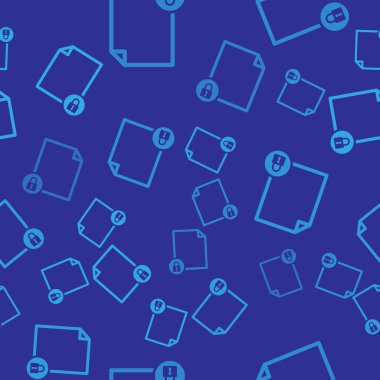 Mavi Belge ve kilit simgesi mavi arkaplanda izole edilmiş kusursuz desen. Dosya biçimi ve asma kilit. Güvenlik, güvenlik, koruma kavramı. Vektör İllüstrasyonu