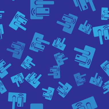 Mavi arka plan üzerinde izole simge yalıtılmış sorunsuz desen kilidini açmak için kablosuz teknolojisi ile Mavi Dijital kapı kilidi. Kapı kolu işareti. Kavramın güvenlik akıllı ev. Vektör İllüstrasyonu