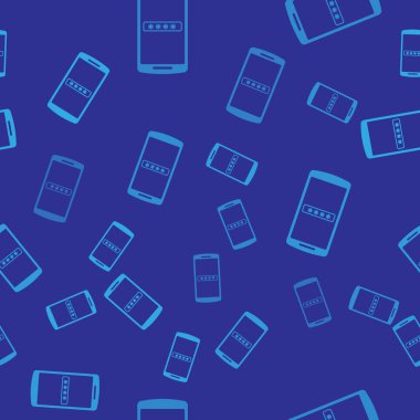 Mavi Cep telefonu ve şifre koruma simgesi mavi arka plan üzerinde sorunsuz desen izole. Güvenlik, güvenlik, kişisel erişim, kullanıcı izni, gizlilik. Vektör İllüstrasyonu