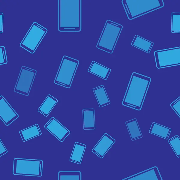 Синий, значок мобильного телефона, выделенный безпечатным рисунком на синем фоне. Векторная миграция — стоковый вектор