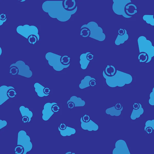 Blue Cloud sincronizar atualizar ícone isolado padrão sem costura no fundo azul. Nuvem e flechas. Ilustração vetorial — Vetor de Stock