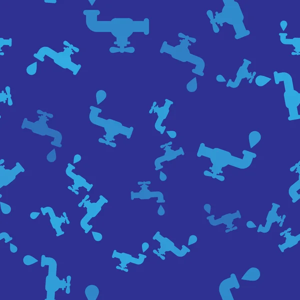 Torneira de água azul com um ícone de gota de água caindo isolado padrão sem costura no fundo azul. Ilustração vetorial — Vetor de Stock