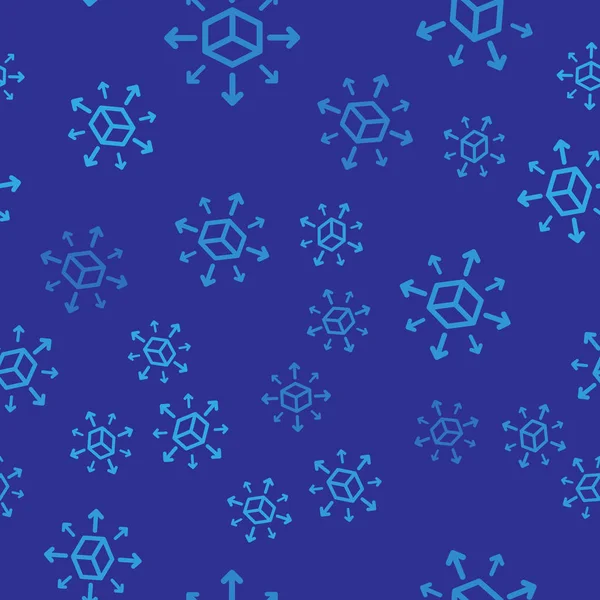 Blauwe verdeling pictogram geïsoleerd naadloze patroon op blauwe achtergrond. Content Distribution concept. Vector illustratie — Stockvector