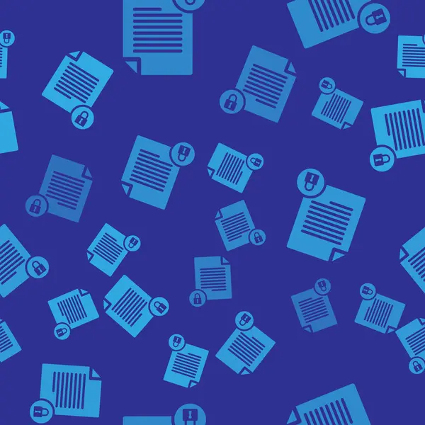 Mavi Belge ve kilit simgesi mavi arkaplanda izole edilmiş kusursuz desen. Dosya biçimi ve asma kilit. Güvenlik, güvenlik, koruma kavramı. Vektör İllüstrasyonu