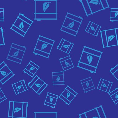 Mavi Bio yakıt varil hattı simgesi mavi arka plan üzerinde izole dikişsiz desen. Eko biyo ve kutu. Yeşil çevre ve geri dönüşüm. Vektör İllüstrasyonu