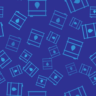 Mavi Petrol varil çizgi simgesi mavi arka plan üzerinde sorunsuz desen izole. Yağ varil konteyner. Bilgi grafikleri, yakıt, endüstri, güç, ekoloji için. Vektör İllüstrasyonu