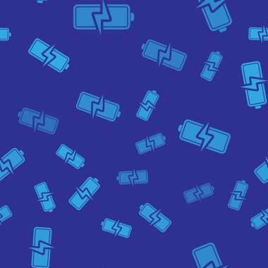 Mavi Pil simgesi mavi arka plan üzerinde sorunsuz desen izole. Yıldırım sembolü. Vektör İllüstrasyonu